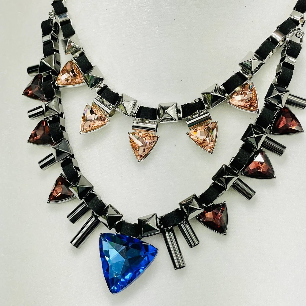 NWT French Connection Silver Chain Necklace with Black, Blue and Pink Accents - Picture 3 of 9